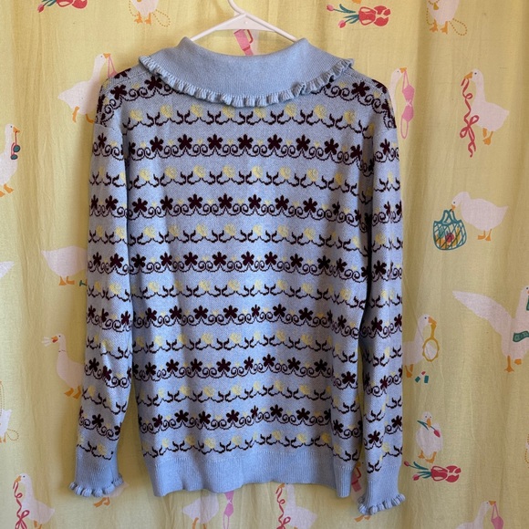 Sandy Liang Blue and Brown Knit Sweater - Picture 3 of 3